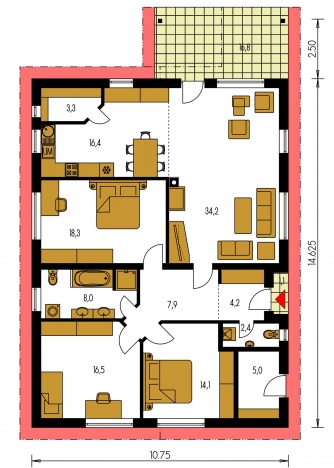 Mirror image | Floor plan of ground floor - BUNGALOW 130
